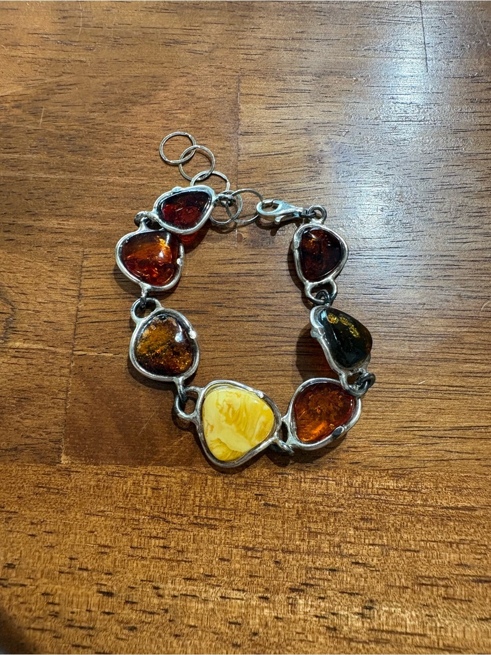 Sterling Silver Multi-Teardrop Amber Bracelet in Cognac & Honey Tones